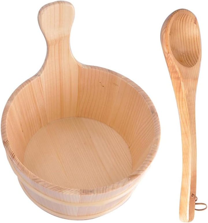 Yorajuy Holz 4L Sauna Eimer Schöpfkellen Set, Klassisches Saunazubehörset, Saunakübel Aus Naturbelas