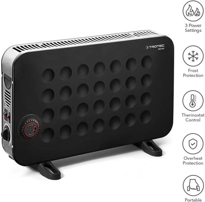TROTEC Heizkörper elektro TCH 25 E – Heizleistung 750 W / 1250 W / 2000 W – Konvektor mobil, schwarz