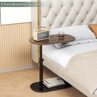 YUTVCZO Beistelltisch C Form, Klein Couchtisch Holz Sofatisch Höhenverstellbar, C Form Beistelltisch