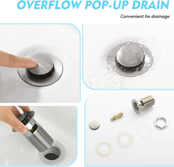 CREA Wasserhahn Bad Wasserfall, Waschtischarmatur mit Ablaufgarnitur, Mischbatterie Bad mit Wasserfa