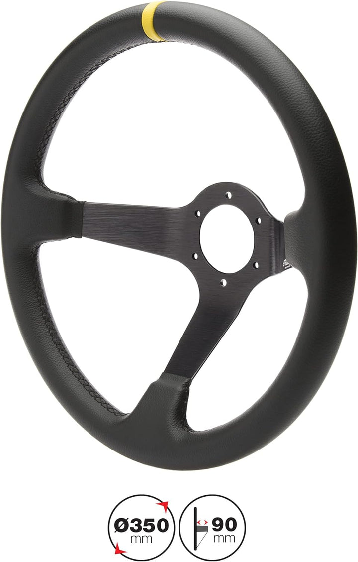 Simoni Racing Car/350P Sportlenkrad A Kelch aus Leder, Schwarz/Gelb