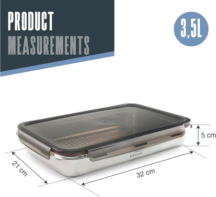 LACOR - 64674 - Ecoinox Pro Luftdichtes Tupper, 3,5 L, Edelstahl 18/10 mit Polypropylen-Deckel, Luft