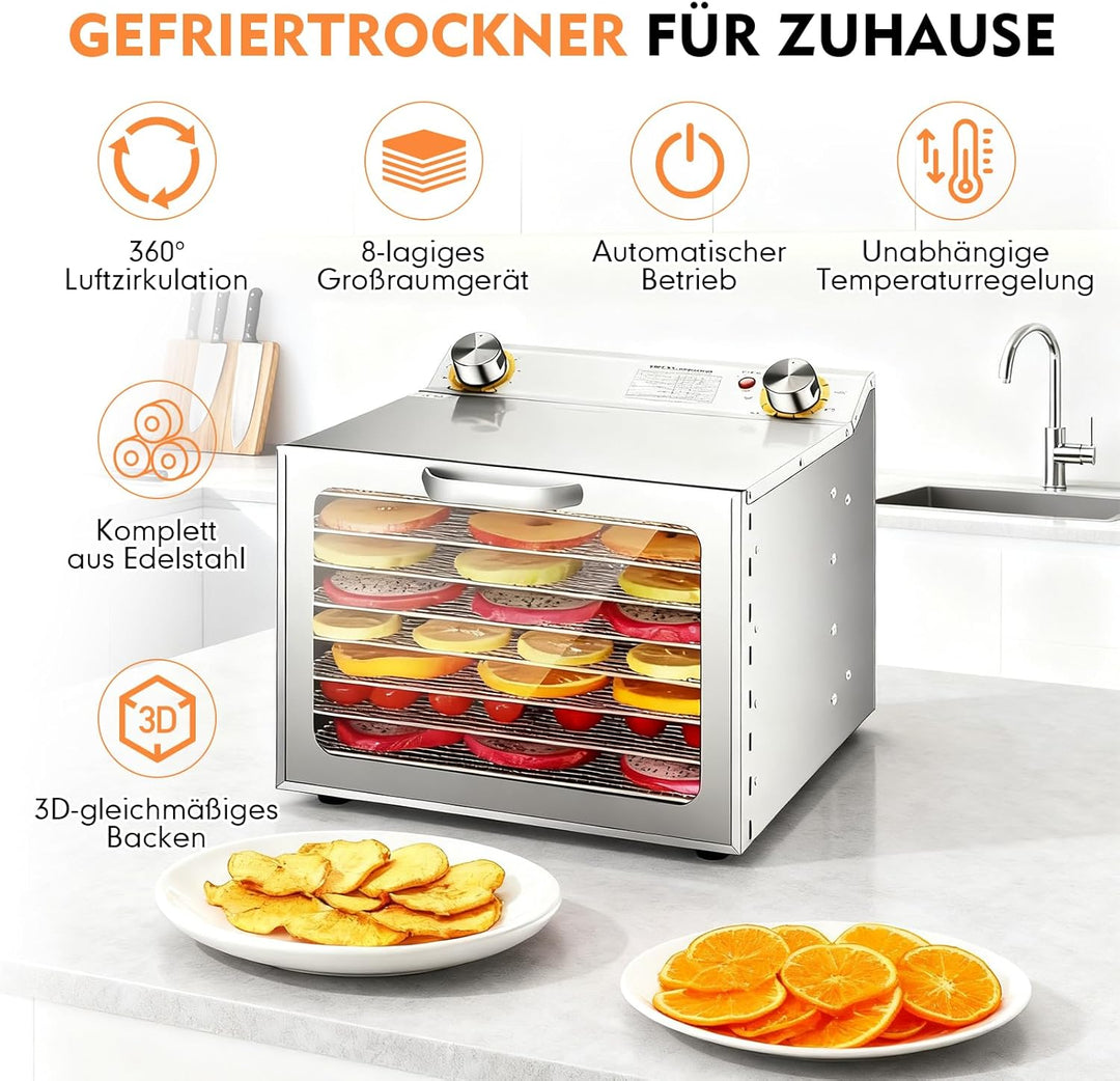 Dörrautomat,Dörrautomat Edelstahl,Gefriertrockner für zuhause,Dörrgerät für Lebensmittel,Dehydrator