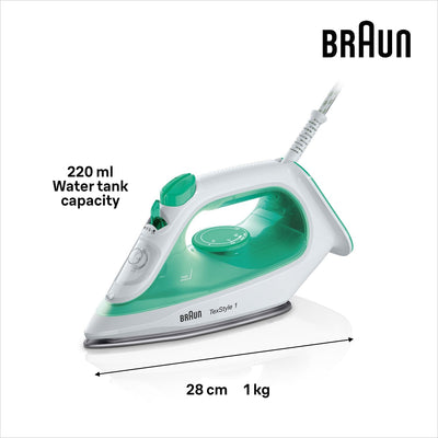 Braun TexStyle 1 Dampfbügeleisen SI 1040GR - Bügeleisen mit SuperCeramic Bügelsohle, Vertikaldampf,