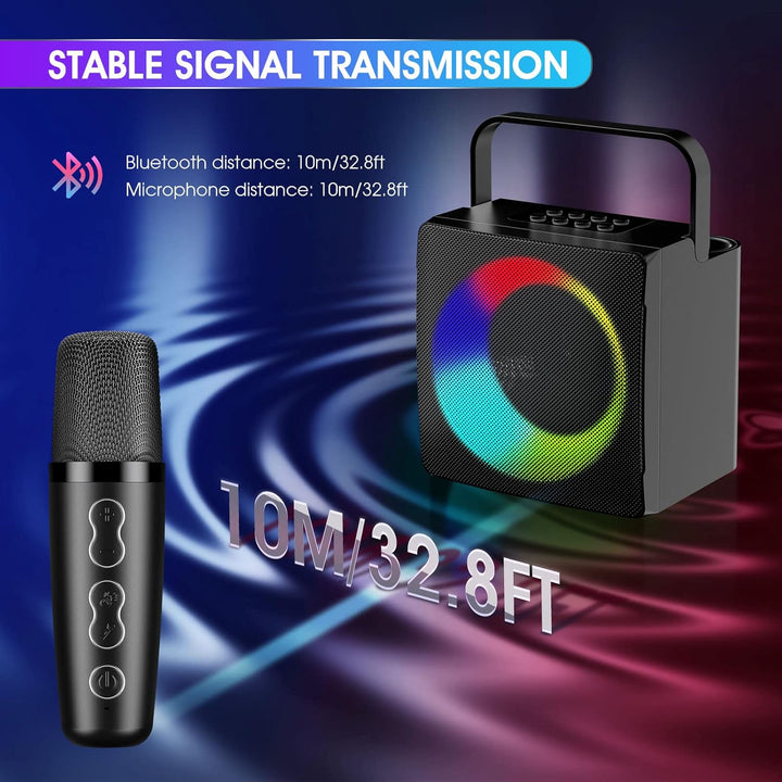 GJCrafts Karaoke Machine mit LED-Licht, Bluetooth Karaoke Lautsprecher mit 2 Drahtlosen Mikrofonen,