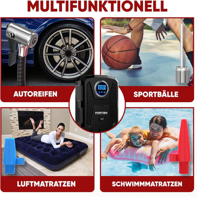 Fortem Tragbarer Kompressor Autoreifen, Kompressor Fahrrad, 12V Autoreifen Pumpe und Fahrradpumpe El