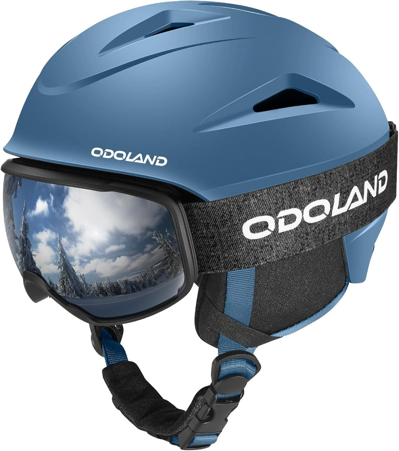 Odoland Skihelm mit Skibrille für Skifahren und Snowboard, Einstellbare Grössenverstellbar, mit Ohre