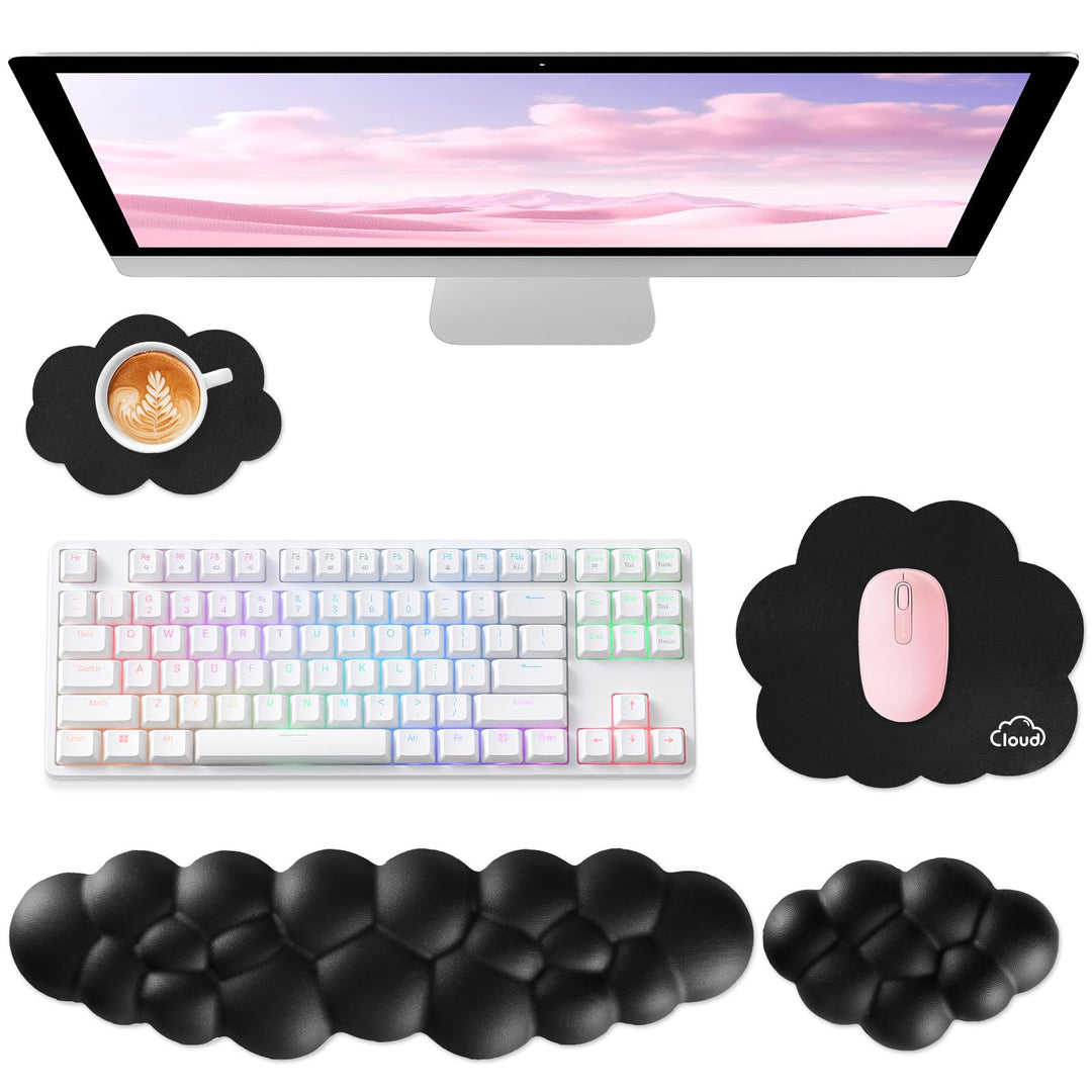 Memory‑Schaum Cloud Handballenauflage Tastatur‑Set, 4‑in‑1: Ergonomische Tastatur Handballenstütze &