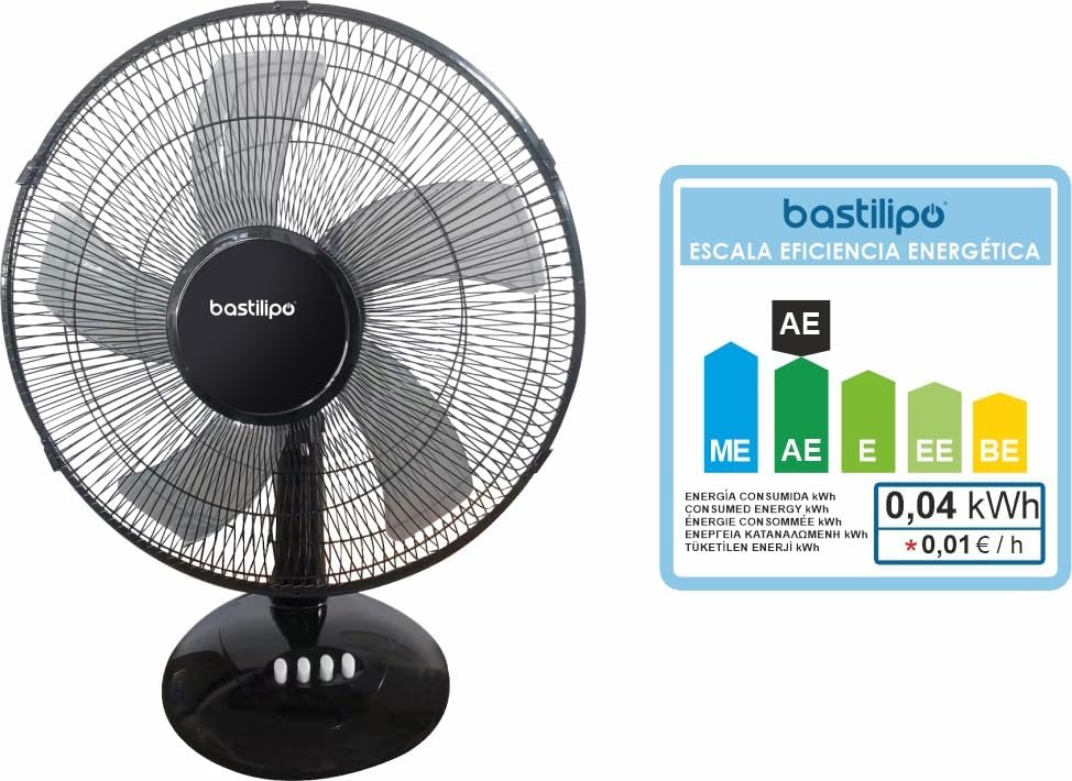 Bastilipo - 40 cm Tischventilator - 50W Leistung - 3 Geschwindigkeiten, Barrosa