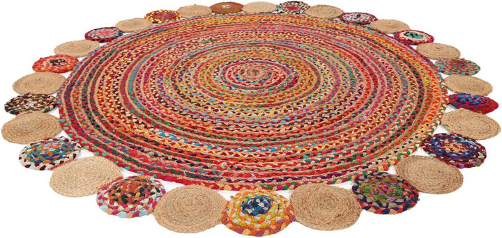 RugVista Solana Dot Jute, Teppich, Moderne Teppiche, Ø 150 cm, Rund, Niedriger Stapel, Nur chemische
