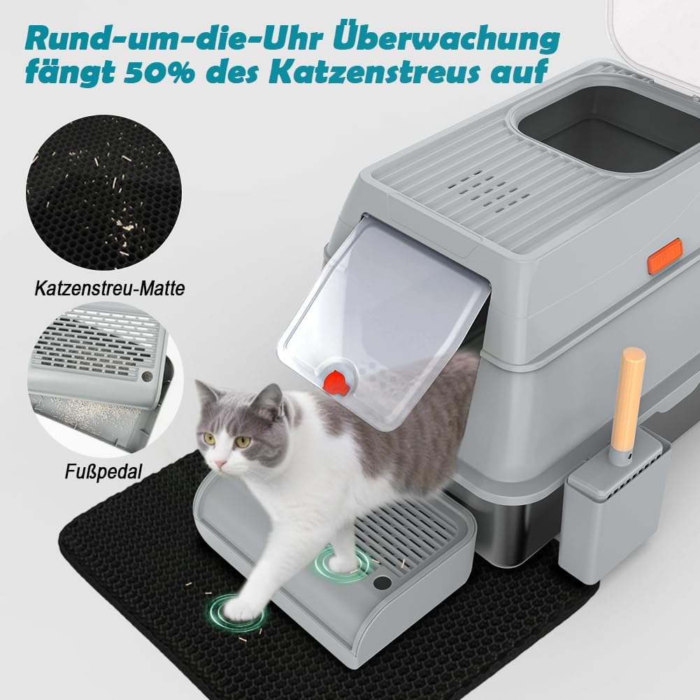 Katzenklo Edelstahl XL, Gross Edelstahl Katzentoilette mit Deckel, Stainless Steel Cat Litter Box, G