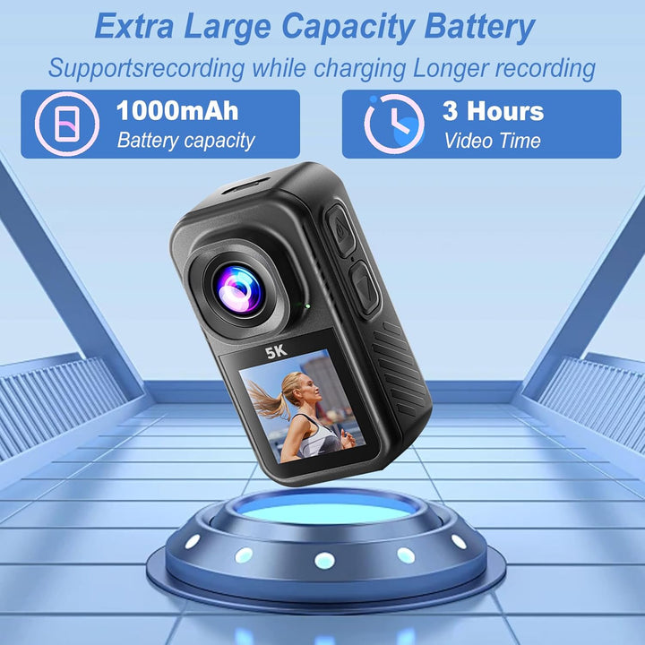 Action Cam 5K,Mini Sportkamera WiFi mit 64G Speicherkarte,Wasserdichter Körperkamera Mit Doppelseiti