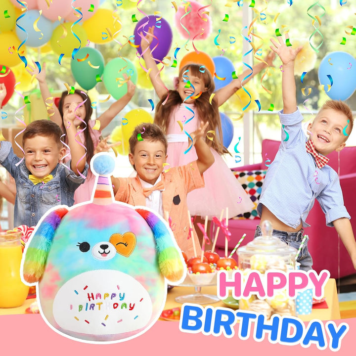 SQEQE Happy Birthday Stuffed Animal Rainbow Dog Soft Toys Cute Plush Pillow Unicorn Dog Plush Toy fo