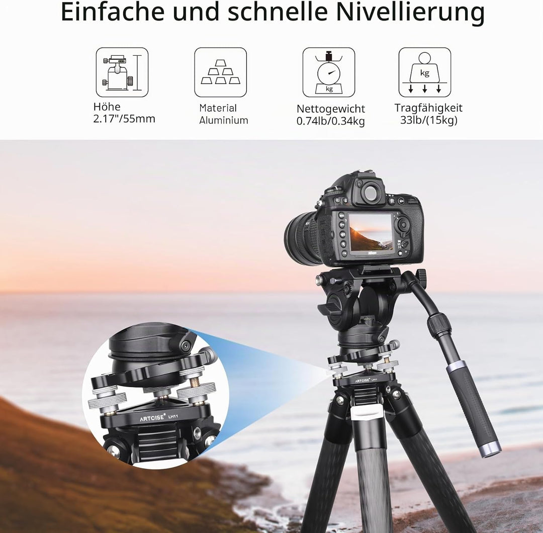 Dreibein-Nivellier-Basis ∅85 mm, Kamera-Nivelliermaschine, Aluminium, verstellbare Statikopfplatte -
