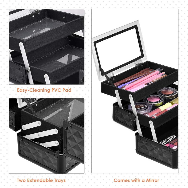 GIANTEX Kosmetikkoffer mit Spiegel, Beauty Make-up Case Schminkkoffer aus ABS und Aluminium, 2 auszi