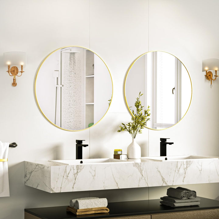 Koonmi 60cm Runder Spiegel Gold Spiegel Rund Wandspiegel mit Rahmen aus Aluminiumlegierung für Badez
