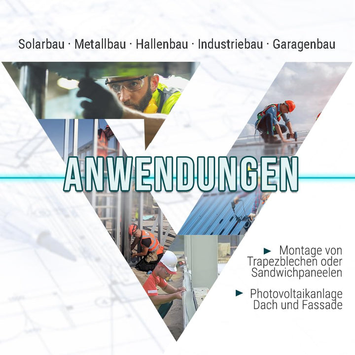 VOOXA 100 Stück Dünnblechschrauben 6,0x38mm, SW8, Bi-Metall Edelstahl A2 mit Stahlspitze, 16mm EPDM