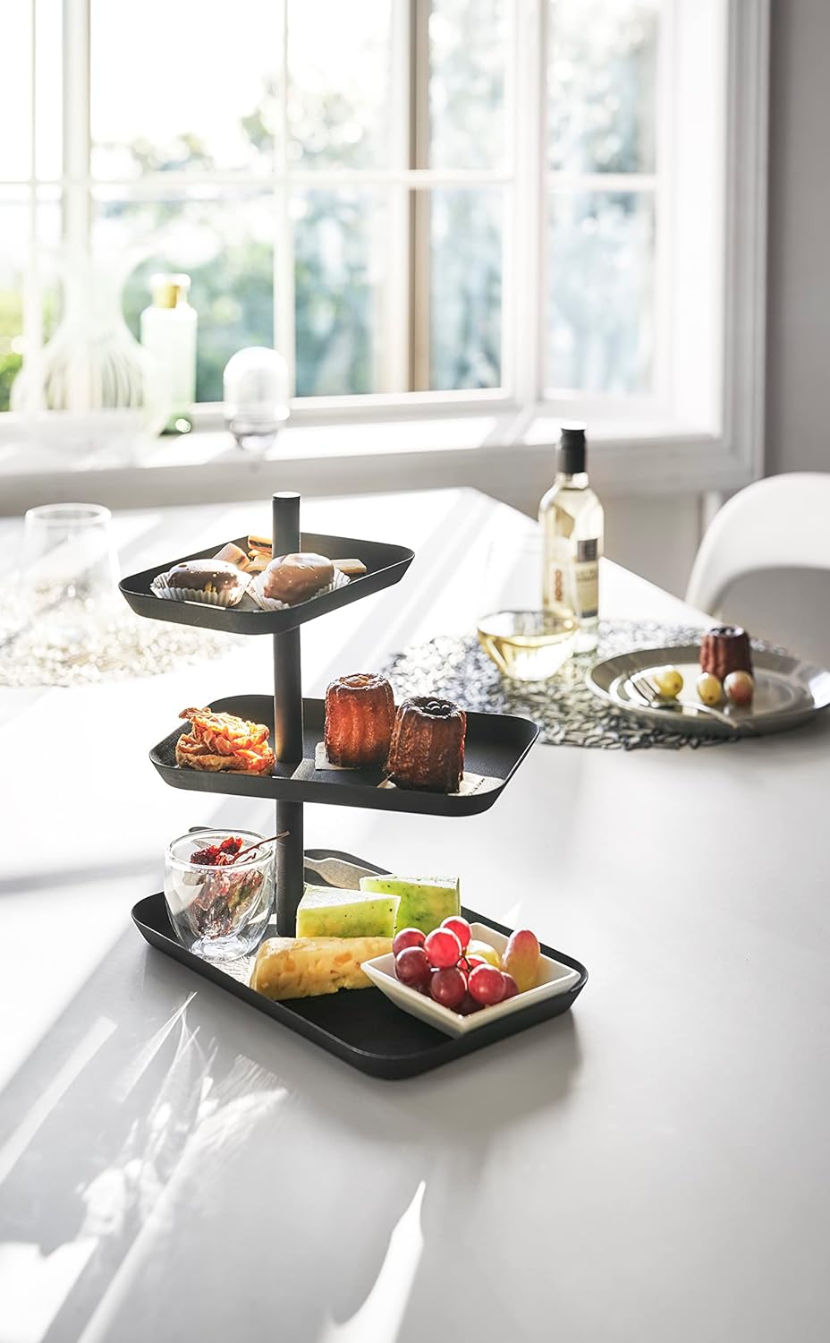 YAMAZAKI Serving stand 3 tiered - Tower - Black & ket wide - Tower - black Schwarz Bundle mit Fruit