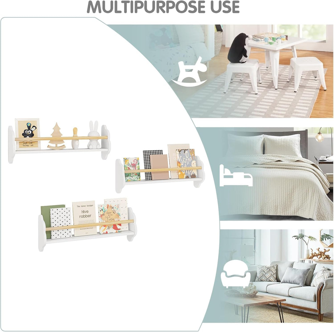 WOLTU Bücherregal Kinder Wand 3er Set, Wandregal Kinderzimmer, Kinderregal für Buchaufbewahrung, aus