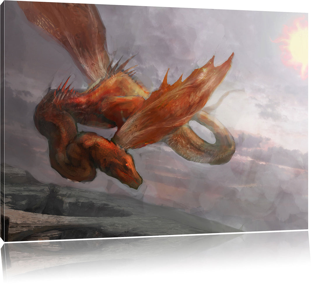 Roter Schlangendrache, Format: 100x70 auf Leinwand, XXL riesige Bilder fertig gerahmt mit Keilrahmen