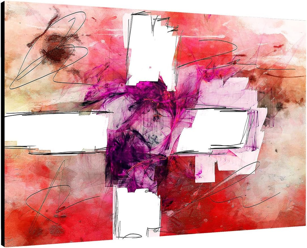 Paul Sinus Art Leinwandbild pink weiss rot 60x80cm Abstrakt267 Kunstdruck auf Leinwand -Abstrakte Bi