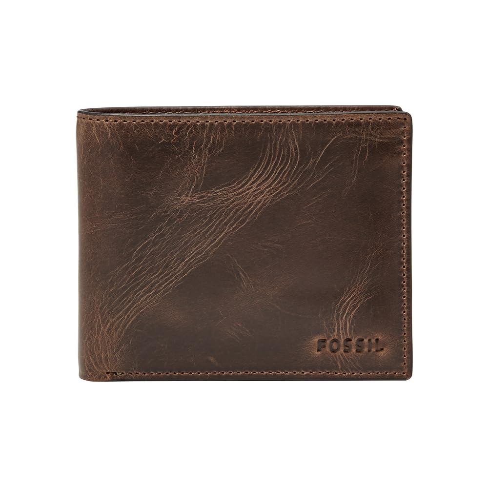 Fossil Herren Derrick Leder Bifold Geldbörse 11,43 cm L x 1,905 cm B x 8,89 cm H Dunkelbraun, Dunkel