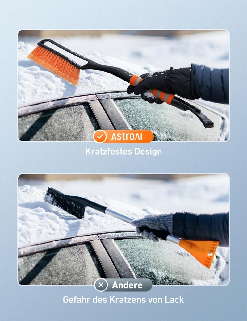 AstroAI Eiskratzer Auto mit Besen Schneebesen Abnehmbarer 68CM Lang mit grosse Kante Borsten & Ergon