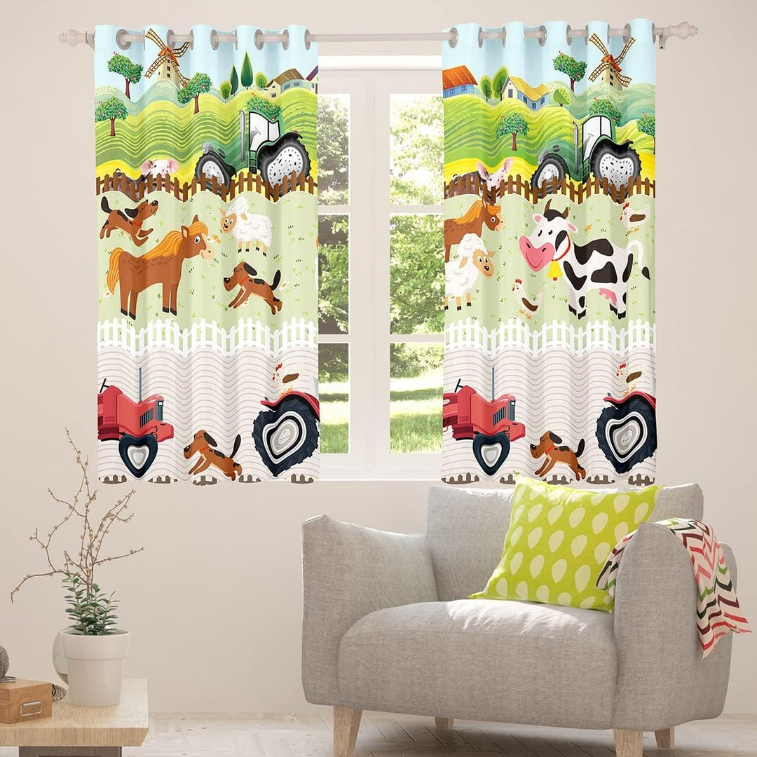 Loussiesd Kinder Karikatur Bauernhof Tiere Fenstervorhang 137x117cm Kleinkind Niedliche Traktoren Vo