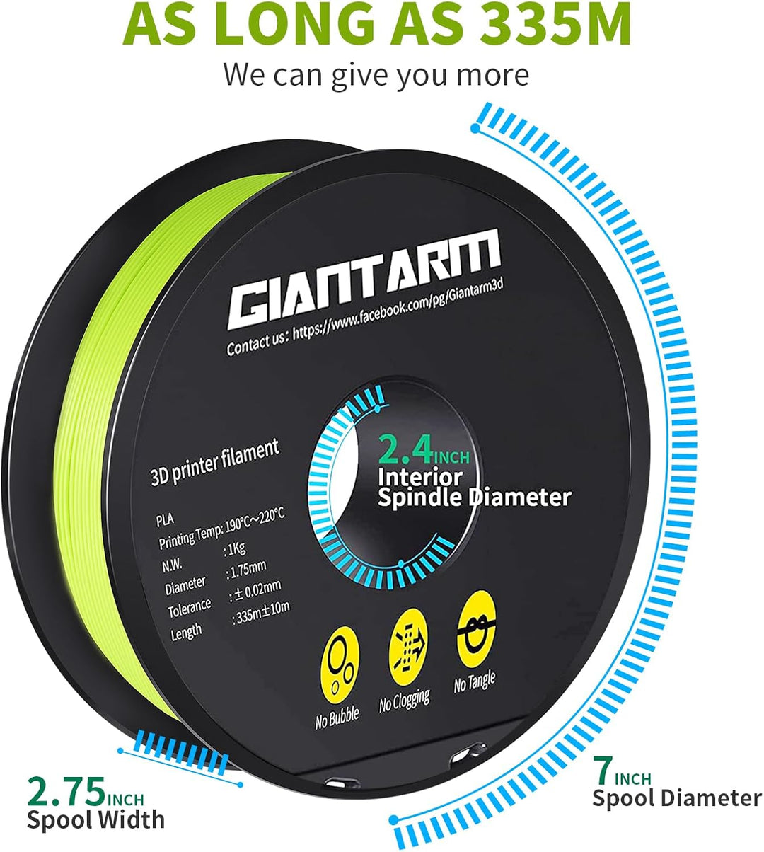 PLA Filament 1.75mm, GIANTARM 3D Drucker Filament PLA Apfelgrün 1kg Spool 1KG-PLA-Apfelgrün PLA, 1KG