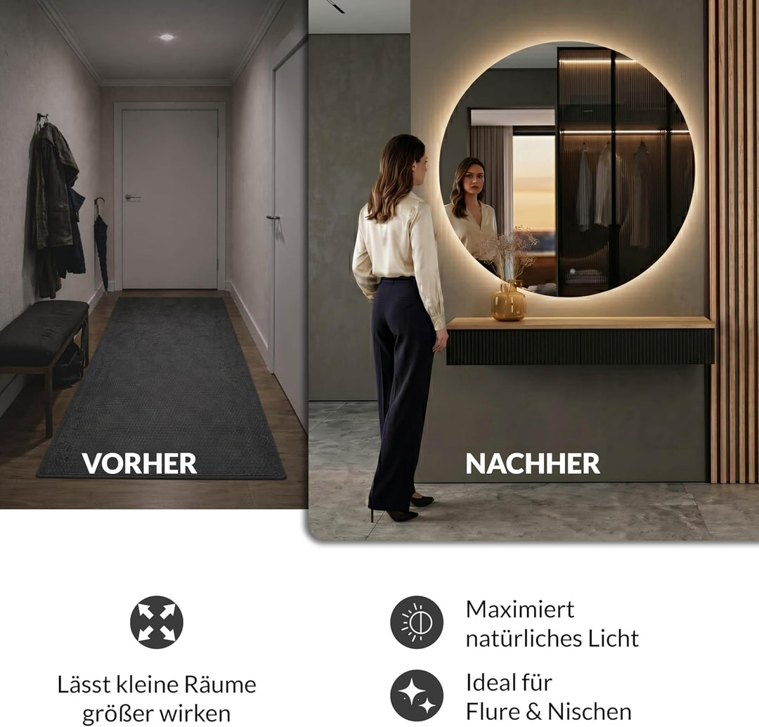 Planetmöbel Flur Garderobe Set Konsolentisch 100 cm inkl. Spiegel mit Beleuchtung rund (ohne Rahmen)