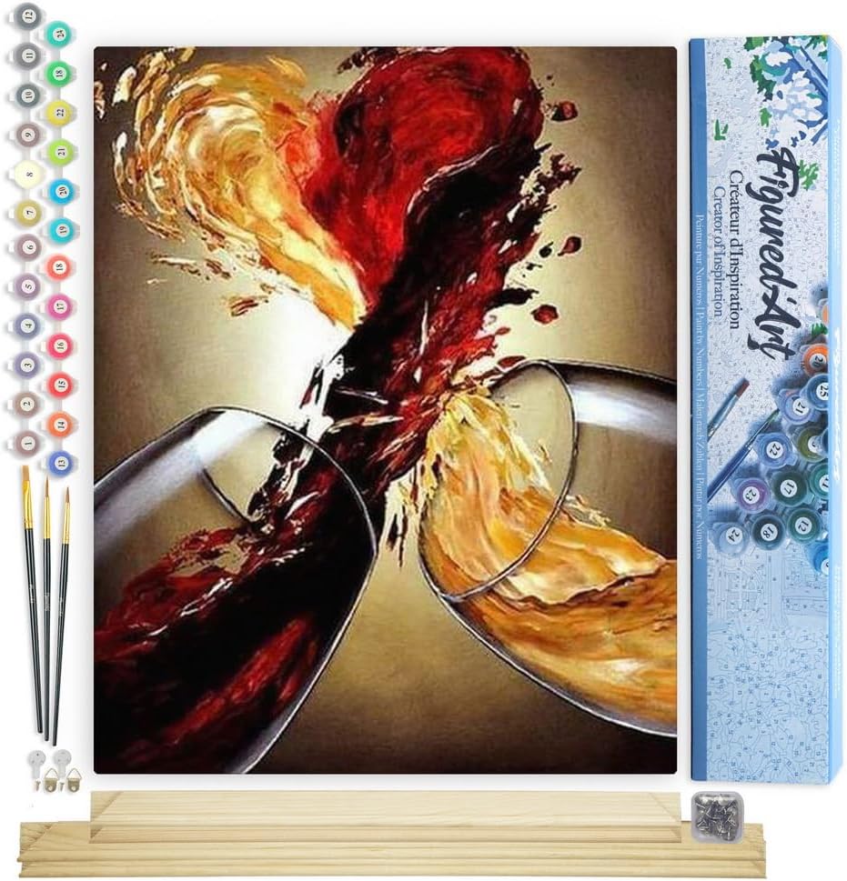 Figured'Art Malen Nach Zahlen Erwachsene Mit Rahmen Rot- und Weisswein - Paint by Numbers Basteln DI