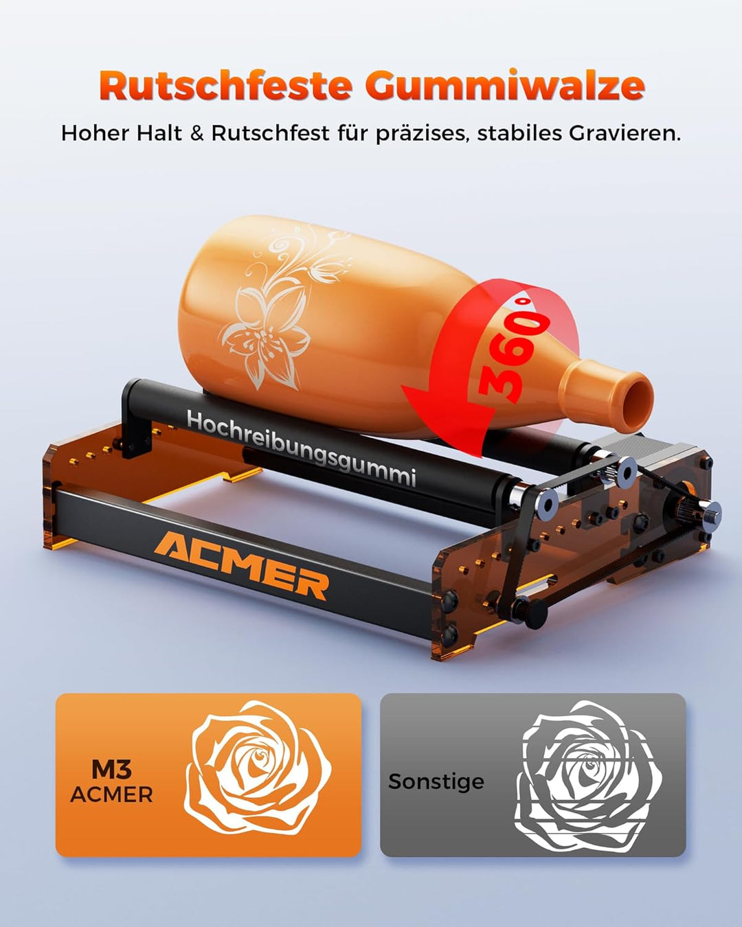 ACMER M3 Laser Rotary Roller,6-164 mm Gravurdurchmesser,370mm Gravurlänge, Laser-Rotationswalze komp