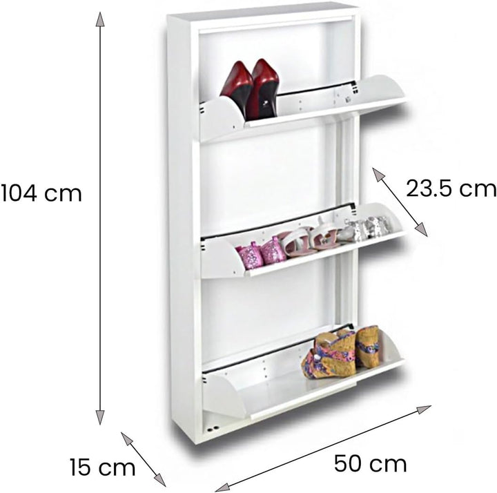 Dmora - Schuhschrank Alginet, Platzsparendes Schuhregal, Schuhregal für den Eingangsbereich, 3-türig