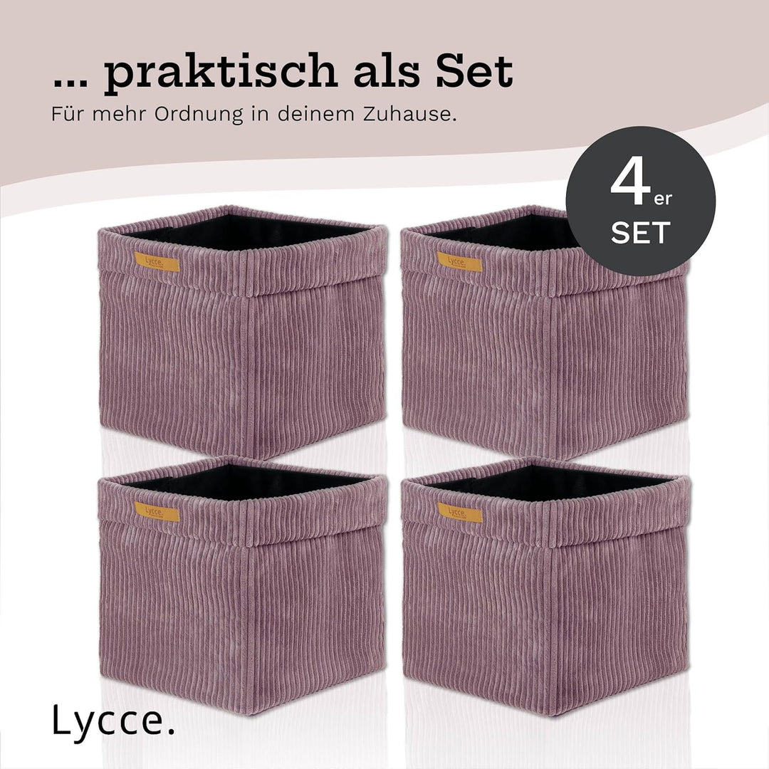 Kallax Boxen Cordstoff 4er Set | faltbare Aufbewahrungsboxen 33 x 33 x H31 cm mit abnehmbarem Cordbe