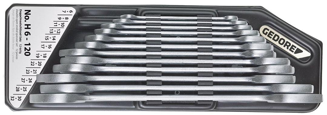 Doppelmaulschlüsselsatz H 6-120 12-tlg.SW6-32mm CV-Stahl verchr.GEDORE 6 - 32 mm (12-teilig) im Halt