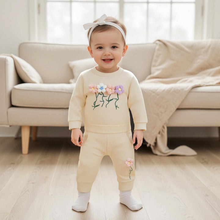 2pcs Baby Mädchen Kleidung 3D Blumen Druck Outfit Langarm Shirt + Hose Neugeborene Babykleidung klin