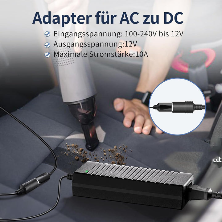 Spannungswandler 230V auf 12V, 120W/10A/2.65M KFZ Netzadapter mit Zigarettenzünder auf Steckdose, Ad