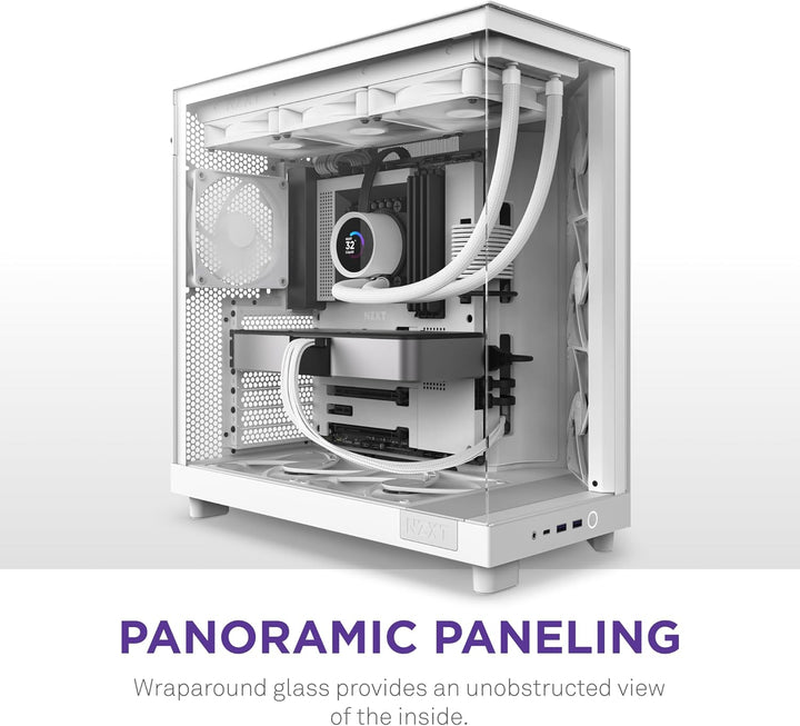 NZXT H6 Flow | CC-H61FW-01 | Kompaktes Mid-Tower Gehäuse mit zwei Kammern | Glaspaneele mit Panorama