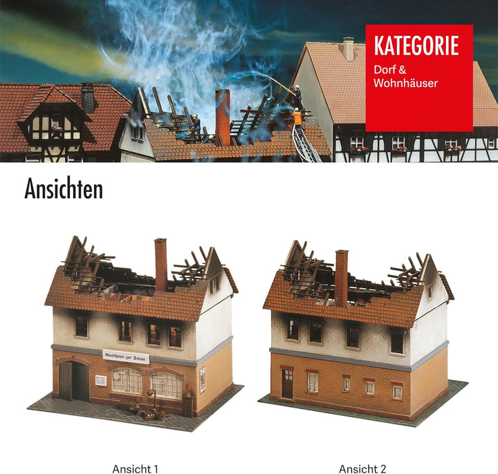 FALLER Brandruine Gasthaus Zur Sonne Modellbausatz mit 114 Einzelteilen 136 x 119 x 119 mm I Modelle
