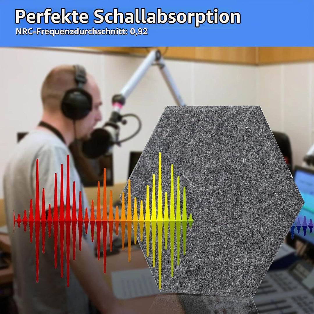 Rdutuok 12 Stück Selbstklebend Akustik Panel,30x26x1cm Hexagon Akustik Absorber Schallschutzplatten