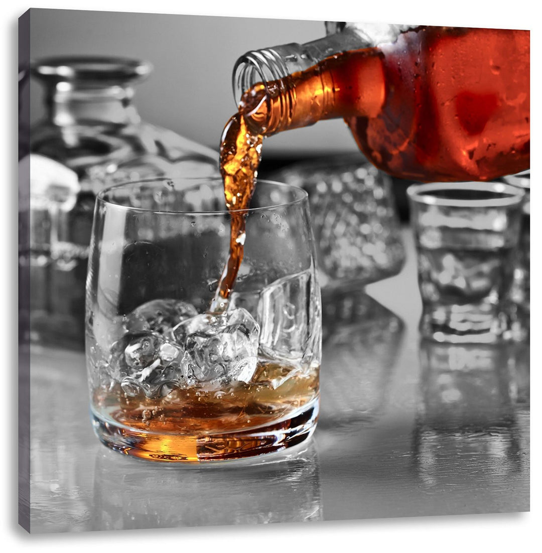 Pixxprint Whiskey im Whiskeyglas als Leinwandbild/Grösse: 70x70 cm/Wandbild/Kunstdruck/fertig bespan