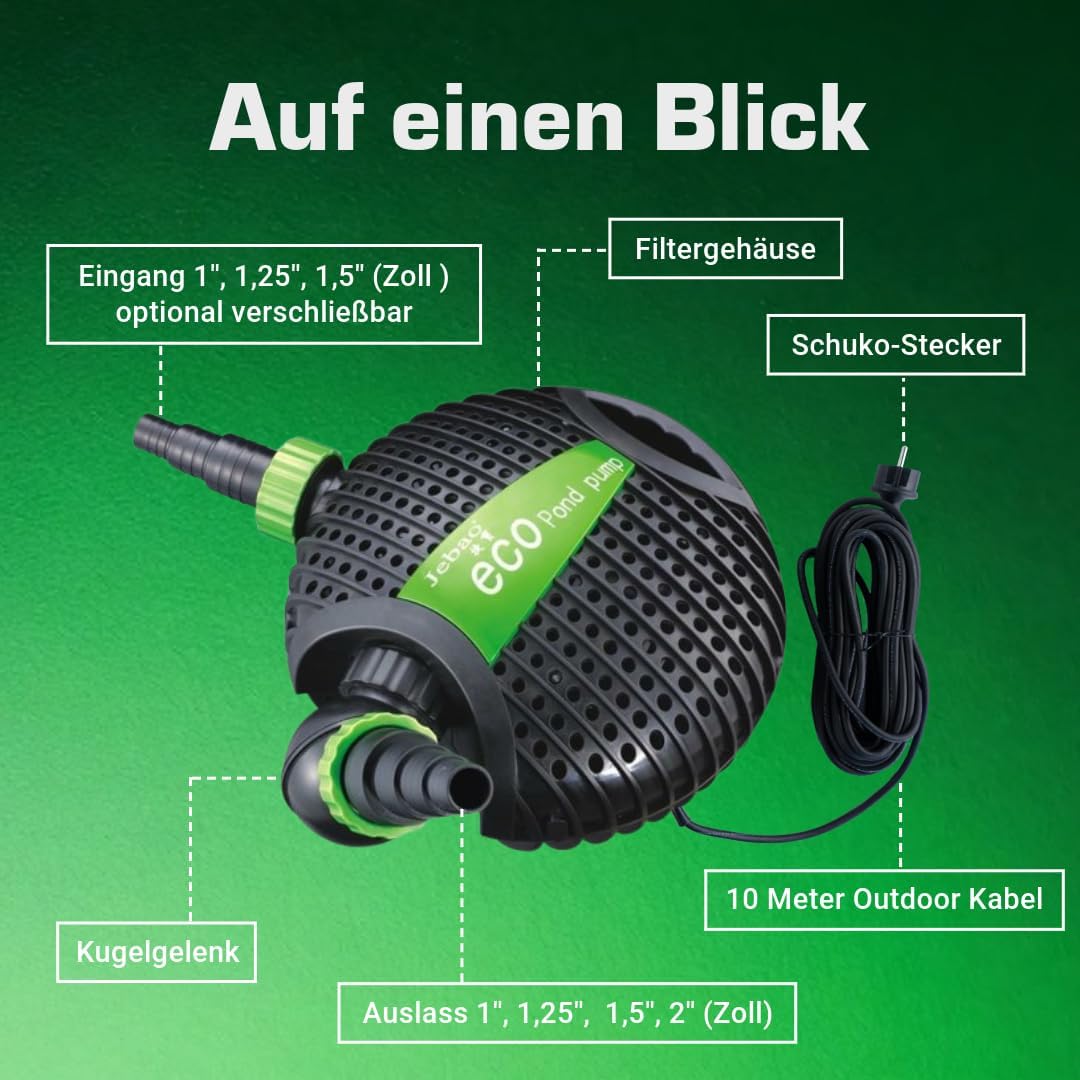 Jebao Teichpumpe Eco ATP18000 Liter Pumpe ECO-Technologie 17500 l/h 230V