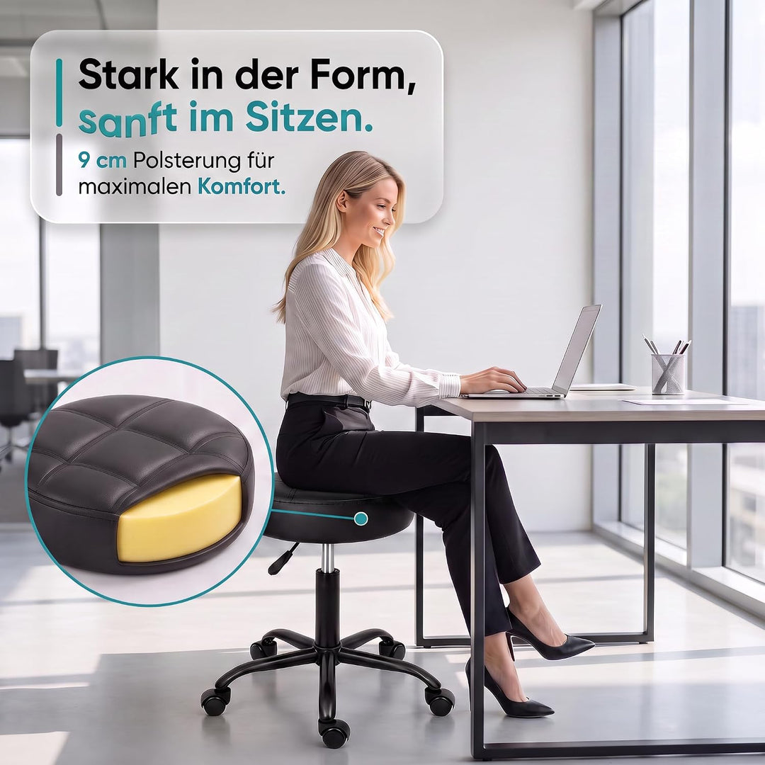 Rollhocker mit Metall-Basis und leisen Softrollen [Neues Modell] – höhenverstellbar, 360° drehbar, k