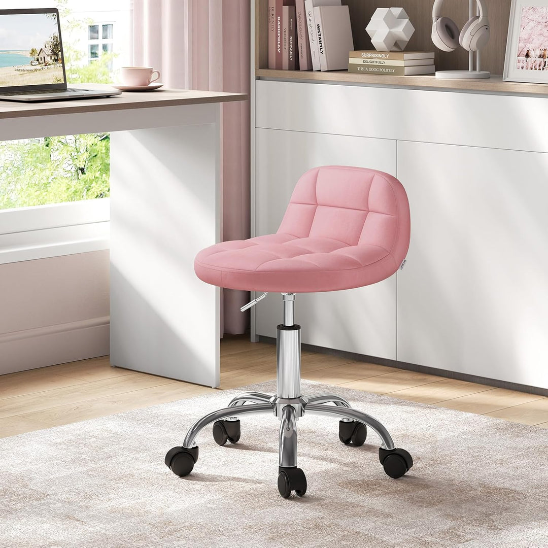 WOLTU Schminktisch Stuhl Rosa, Drehstuhl mit Rollen, Rollhocker höhenverstellbar, Arbeitshocker, Hoc