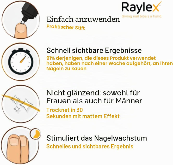 Raylex Stift anti Fingernägel kauen - nägelkauen stoppen für Kinder ab 3 & Erwachsene - Bitterer und
