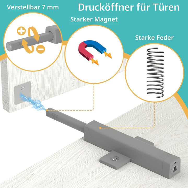 Push to Open Türöffner Jiayi 4 Stück Schwer Hochleistung Push Open Magnet Drucktüröffner Schrank Lei