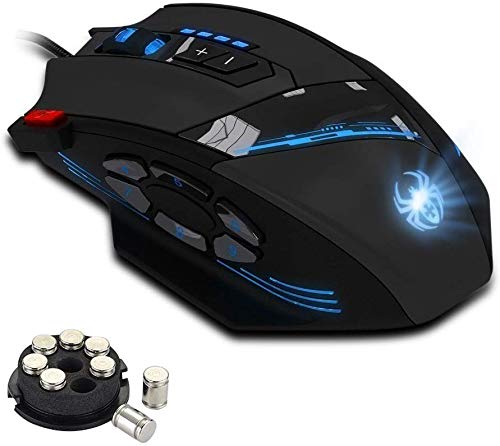 zelotes Kabelgebundene Gaming Maus mit 4000 DPI,12 programmierbarem Tasten,Verstellbarem Gewicht,RGB