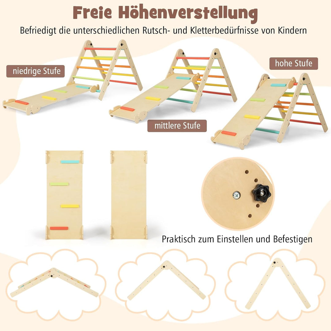 COSTWAY Kletterdreieck mit Rutsche, 7 in 1 Klettergerüst Indoor für Kinder ab 3 Jahren, inkl. Klette
