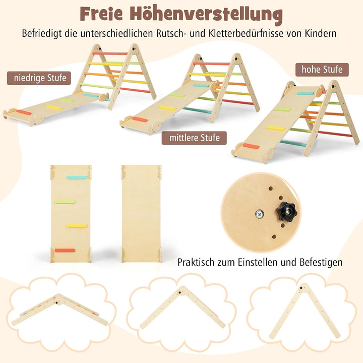 COSTWAY Kletterdreieck mit Rutsche, 7 in 1 Klettergerüst Indoor für Kinder ab 3 Jahren, inkl. Klette