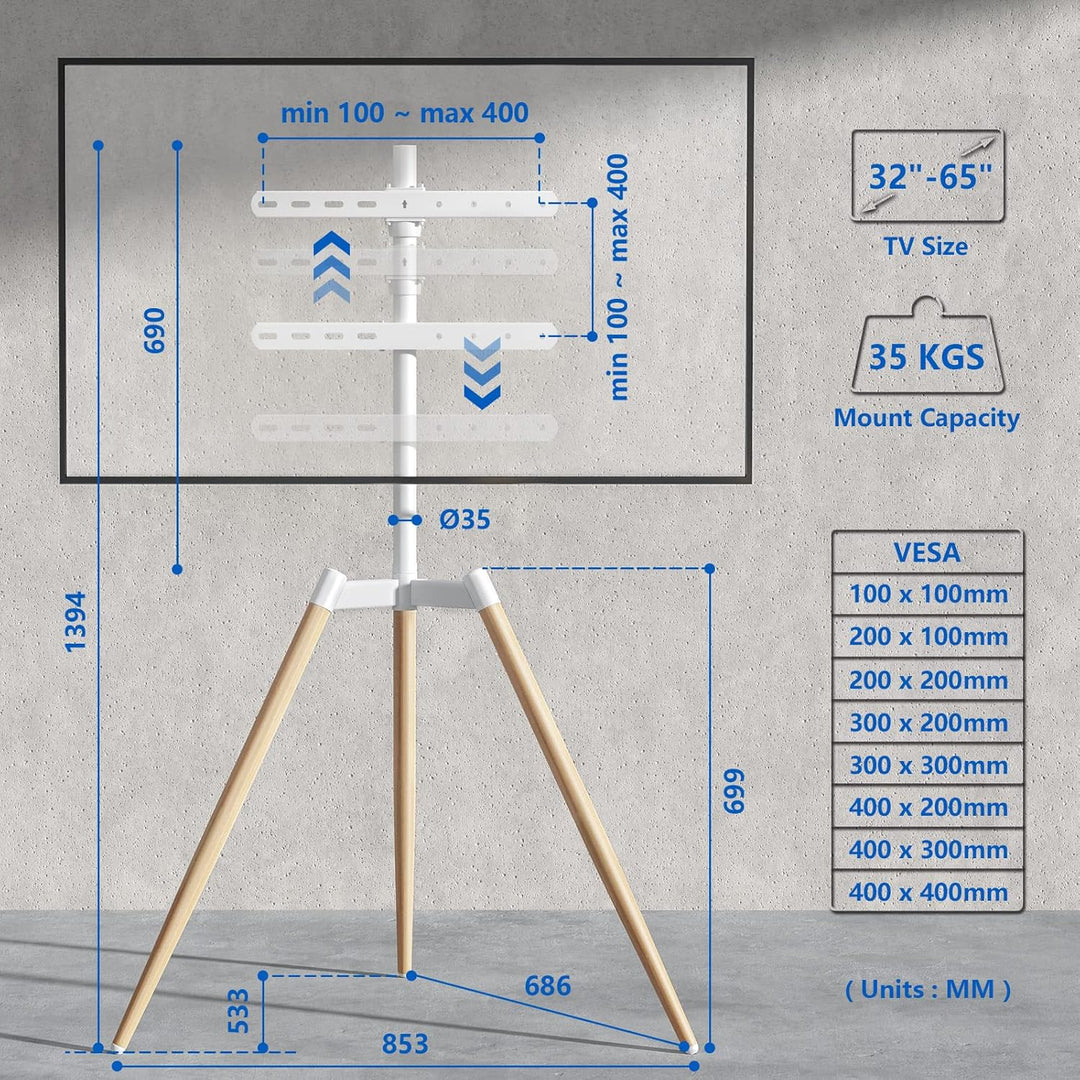 RFIVER Tripod TV Ständer Stativ Ständer Tripod Fernsehständer TV Bodenständer mit Staffelei Höhenver